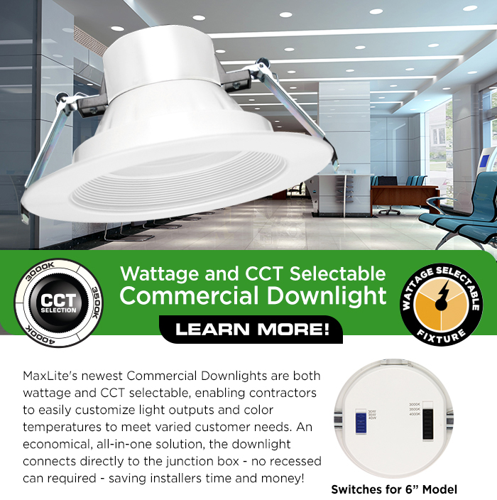 MaxLite Wattage and CCT Selectable Commercial Downlights